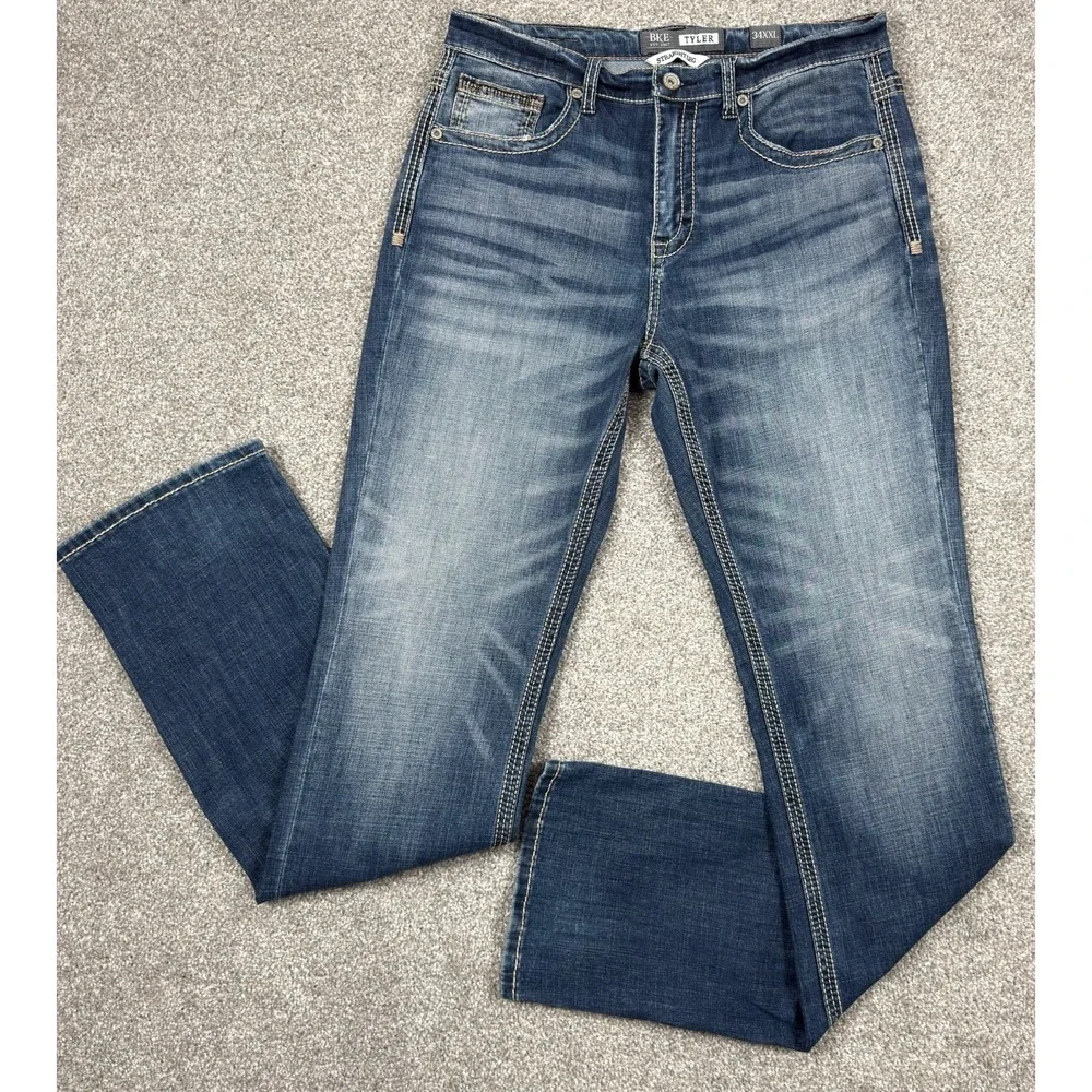 BKE Tyler Jeans Men's 34 XXL Straight Leg Blue Stretch Denim 38 Inseam